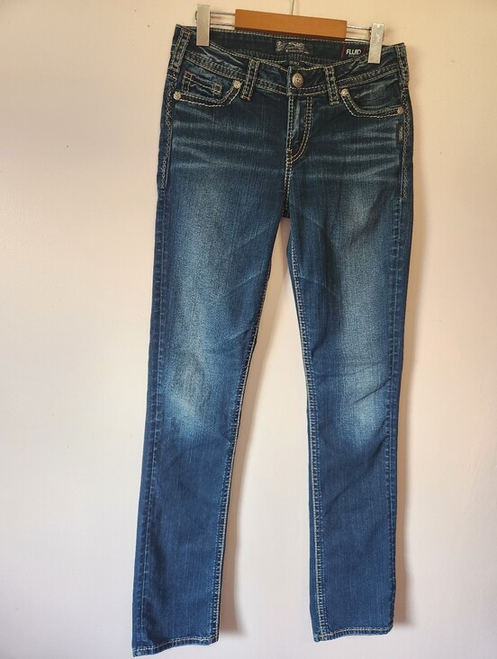Silver Jeans Denim - Silver Jeans Co. Suki Mid Straight Fluid Denim Sz W28 L34 Y2K 00s Aesthetic